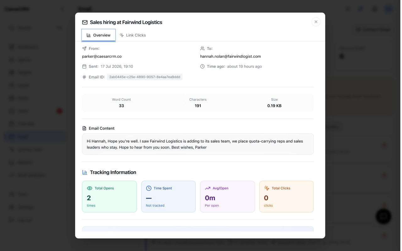 A personalised agent-written email with open tracking